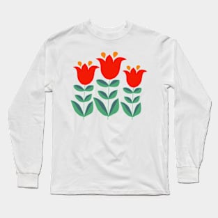 Retro tulips red Long Sleeve T-Shirt